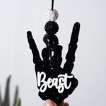 Personalized Black Silver Glitter Skeleton Rocker Hand Car Charm with Name Car Decor Birthday Gift for Edgy Mama New Drivers Car Owners