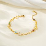 Bracelet Personnalisé avec 1 à 4 Pierres de Naissance et Noms Bijoux Minimaliste Cadeau Anniversaire Noël pour Femme