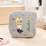Personalized Birth Flower Cartoon Character Corduroy Sanitary Napkin Storage Bag with Name Portable Travel Essentials Daily Use Gift for Women
