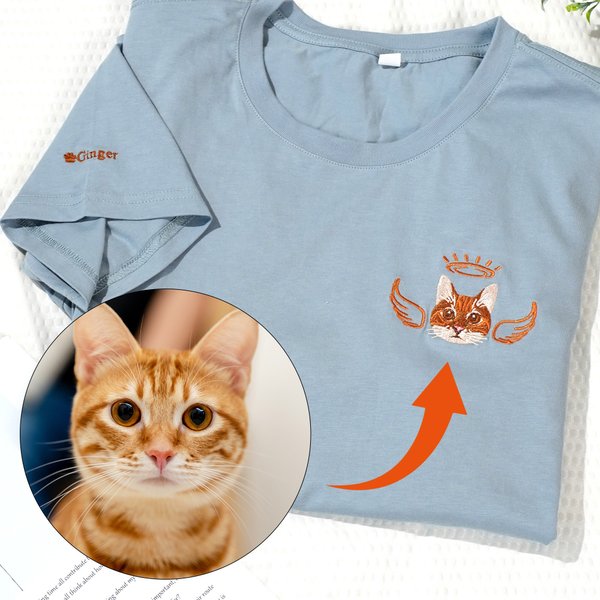 Personalisierte gestickte Cartoon Hund Katze Avatar Foto T-shirt Sweatshirt Hoodie mit Namen Memorial Sympathie Verlust von Haustier Geschenk für Tierliebhaber