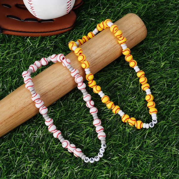 Personalized Baseball Softball Acrylic Beaded Necklace with Name Team Spirit Wear Game Day Birthday Gift for Teenagers Baseball Softball Players