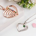 Personlig familjehjärta hänge i sterling silver med 1–6 graverade namn och födelsesten present till mamma och mormor