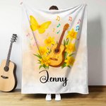 Personalised Guitar Birth Flower Butterfly Soft Throw Blanket with Name Room Decor Birthday Anniversary Gift for Guitar Enthusiasts