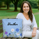 Flores de acuarela personalizadas Bolsa grande con nombre Accesorio de viaje Regalo de cumpleaños Aniversario para mujer