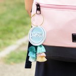 Personalised Multicolour Overlapping Circle Acrylic Bag Charm with Name and Tassel Beach Party Birthday Gift for Family Friend