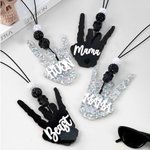 Personalized Black Silver Glitter Skeleton Rocker Hand Car Charm with Name Car Decor Birthday Gift for Edgy Mama New Drivers Car Owners