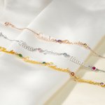 Bracelet Personnalisé avec 1 à 4 Pierres de Naissance et Noms Bijoux Minimaliste Cadeau Anniversaire Noël pour Femme