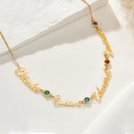 Personalized 1-5 Family Birthstones and Names Necklace Minimalist Jewelry Anniversary Birthday Gift for Women