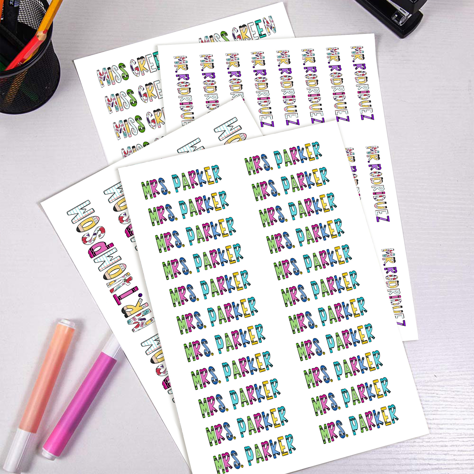 Personnalisé Crayon de couleur imperméable autocollants avec texte Fournitures scolaires Retour à l'école Anniversaire Cadeau de la journée de l'enseignant pour l'enseignant