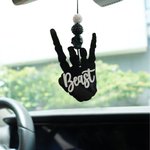 Personalized Black Silver Glitter Skeleton Rocker Hand Car Charm with Name Car Decor Birthday Gift for Edgy Mama New Drivers Car Owners