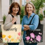 Flores de acuarela personalizadas Bolsa grande con nombre Accesorio de viaje Regalo de cumpleaños Aniversario para mujer