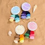 Personalised Multicolour Overlapping Circle Acrylic Bag Charm with Name and Tassel Beach Party Birthday Gift for Family Friend