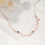 Personalized 1-5 Family Birthstones and Names Necklace Minimalist Jewelry Anniversary Birthday Gift for Women