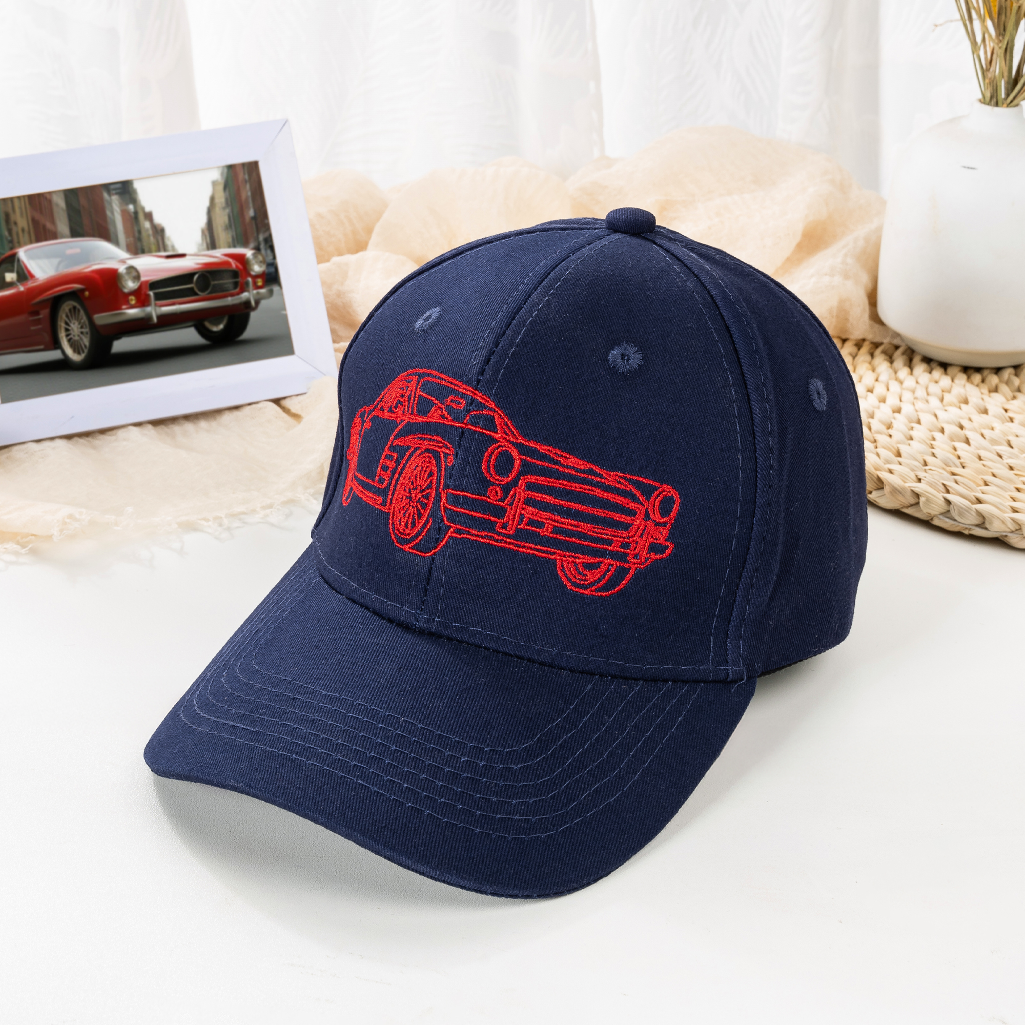 Casquette de baseball 100% coton brodée d'une photo de voiture avec texte Cadeau d'anniversaire et de fête des pères pour l'homme amoureux des voitures