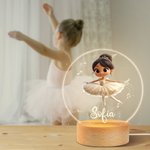 Luz nocturna LED personalizada con niña de ballet 3D de dibujos animados y nombre decoración para hoga regalo de cumpleaños para bailarinas