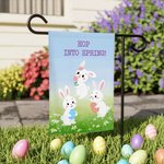 Personalized Daisy Meadow Sky Cute Whimsical Dancing Bunnies Garden Flag with Text Spring Outdoor Decor Easter Gift for Family Friend Garden Lovers