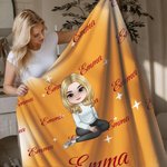 Personalized Cute Cartoon Character Multicolor Star Soft Throw Blanket with Name Home Decor Birthday Christmas Gift for Family Friends Kids