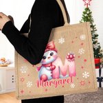 Henkilökohtainen Cartoon Santa Hat Snowman Bow Initial Jute Kangaskassi nimi syntymäpäivä joululahja perheelle ystävät