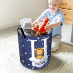Gepersonaliseerde Fantasie Eenhoorn Beer Dieren Waterdichte Initiaal Wasmand met Naam en Handvat Babykamerdecoratie Verjaardagscadeau voor Kinderen