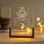 Veilleuse LED Bébé Ange Personnalisée avec Nom Texte Date Décoration en Acrylique avec Socle en Bois Cadeau de Sympathie Commémoration pour Parent