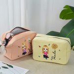 Neceser de maquillaje personalizado con flor de nacimiento personaje de dibujos animados rayas multicolor y nombre regalo de cumpleaños para mujer