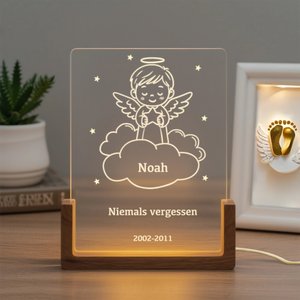 Personalisiertes Sternenkind Acryl LED-Nachtlicht mit Namen Text Datum und Holzsockel Erinnerungsgeschenk für Trauernde Eltern Familie