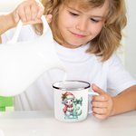 Personalized Cute Bow Snowman 12 oz Enamel Cup with Name and Initial Birthday Christmas Gift for Kids Family Friends