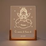 Veilleuse LED Bébé Ange Personnalisée avec Nom Texte Date Décoration en Acrylique avec Socle en Bois Cadeau de Sympathie Commémoration pour Parent