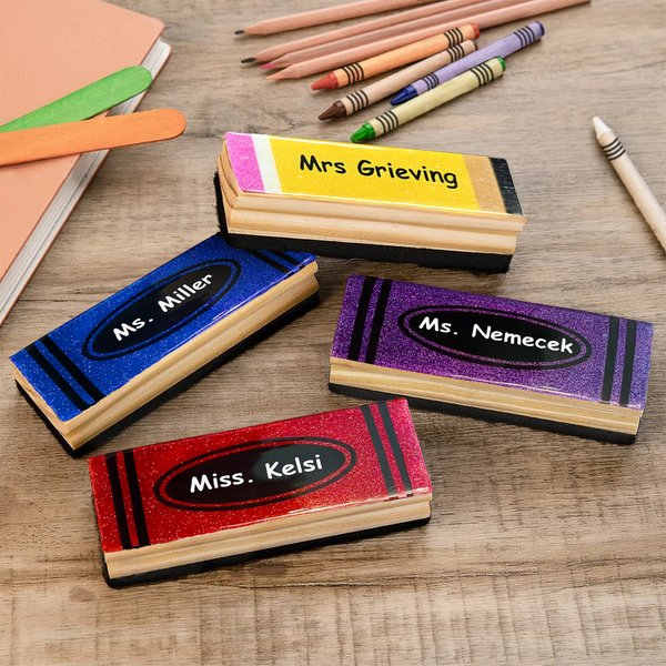 Personalized Glitter Pencil Crayon Design Blackboard Eraser with 2 Whiteboard Markers Teacher's Day Back to School Appreciation Gift for Educators