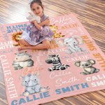 Personalized Cute Cartoon Koala Elephant Animal Soft Throw Blanket with Name Home Decor Birthday Gift for Kids