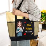 Borsa tote in tessuto Oxford personalizzata con testo personaggio e tasca a rete regalo per festa dell'insegnante rientro a scuola per insegnanti
