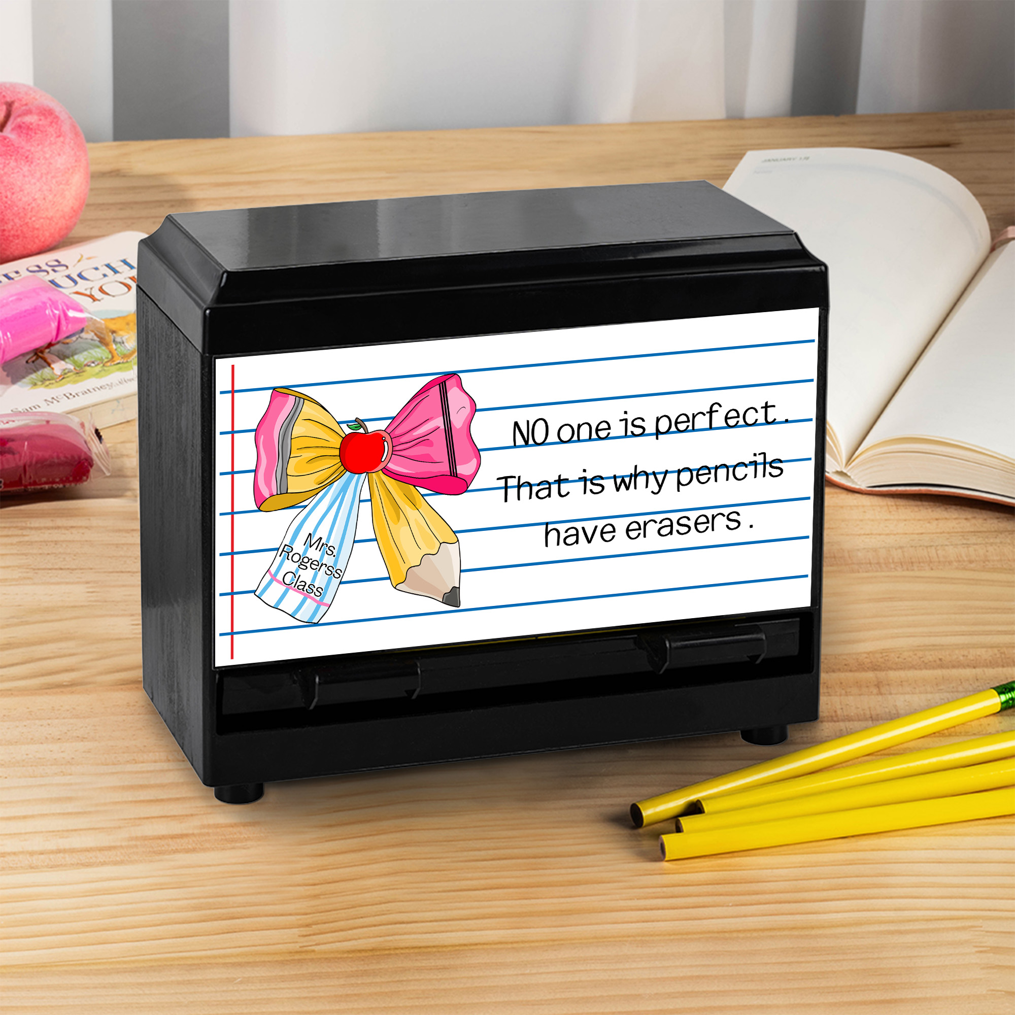 Porte-crayons personnalisé avec texte Décoration de salle de classe Cadeau de remerciement pour l'enseignant ou l'enfant