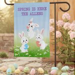 Personalized Daisy Meadow Sky Cute Whimsical Dancing Bunnies Garden Flag with Text Spring Outdoor Decor Easter Gift for Family Friend Garden Lovers