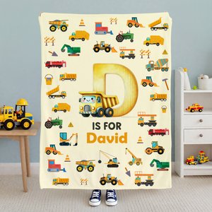 Personalized Fantasy Unicorn Excavator Dinosaur Soft Throw Blanket with Name and Initial Nursery Room Decor Birthday Gift for Boys Girls