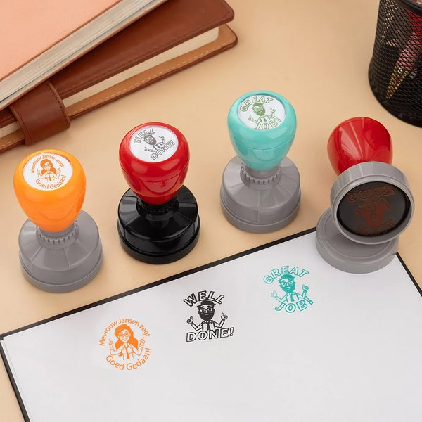 Gepersonaliseerde Well Done Portret Zelfinktende Leraar Stempel met Tekst – Bedankt voor de Leraar op Leraarsdag Motiverend Cadeau voor Leraren
