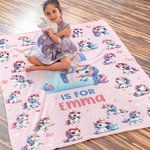 Personalized Fantasy Unicorn Excavator Dinosaur Soft Throw Blanket with Name and Initial Nursery Room Decor Birthday Gift for Boys Girls