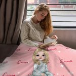 Personalized Cute Cartoon Character Multicolor Star Soft Throw Blanket with Name Home Decor Birthday Christmas Gift for Family Friends Kids
