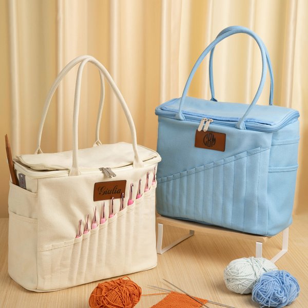 Borsa personalizzata con tasche per aghi e maniglia per filati ideale per lavoro a maglia e uncinetto regalo di compleanno per amanti dell'artigianato