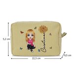 Neceser de maquillaje personalizado con flor de nacimiento personaje de dibujos animados rayas multicolor y nombre regalo de cumpleaños para mujer