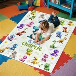 Personalized Fantasy Unicorn Excavator Dinosaur Soft Throw Blanket with Name and Initial Nursery Room Decor Birthday Gift for Boys Girls