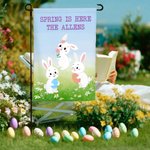Personalized Daisy Meadow Sky Cute Whimsical Dancing Bunnies Garden Flag with Text Spring Outdoor Decor Easter Gift for Family Friend Garden Lovers