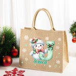 Henkilökohtainen Cartoon Santa Hat Snowman Bow Initial Jute Kangaskassi nimi syntymäpäivä joululahja perheelle ystävät