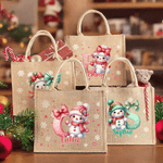 Henkilökohtainen Cartoon Santa Hat Snowman Bow Initial Jute Kangaskassi nimi syntymäpäivä joululahja perheelle ystävät