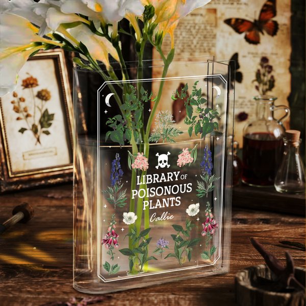 Vase à livres en acrylique transparent avec nom Décoration de bibliothèque Cadeau d'Halloween pour les amoureux des livres