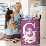 Gepersonaliseerde Fantasie Eenhoorn Beer Dieren Waterdichte Initiaal Wasmand met Naam en Handvat Babykamerdecoratie Verjaardagscadeau voor Kinderen