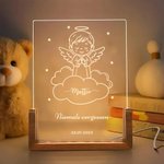 Personalisiertes Sternenkind Acryl LED-Nachtlicht mit Namen Text Datum und Holzsockel Erinnerungs­geschenk für Trauernde Eltern Familie