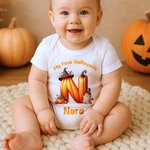 Personalized Cute Pumpkin Initial My First Halloween 100% Cotton Kid T-shirt Baby Bodysuit with Name Halloween Costume Party Gift for Baby Kid