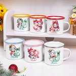 Personalized Cute Bow Snowman 12 oz Enamel Cup with Name and Initial Birthday Christmas Gift for Kids Family Friends