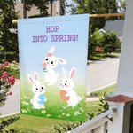 Personalized Daisy Meadow Sky Cute Whimsical Dancing Bunnies Garden Flag with Text Spring Outdoor Decor Easter Gift for Family Friend Garden Lovers