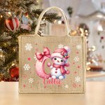 Henkilökohtainen Cartoon Santa Hat Snowman Bow Initial Jute Kangaskassi nimi syntymäpäivä joululahja perheelle ystävät